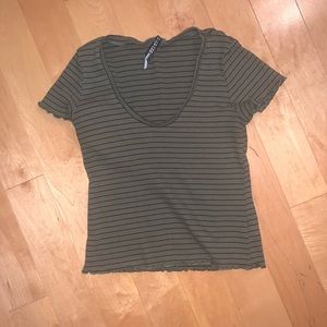 Green Tee with Black Stripes